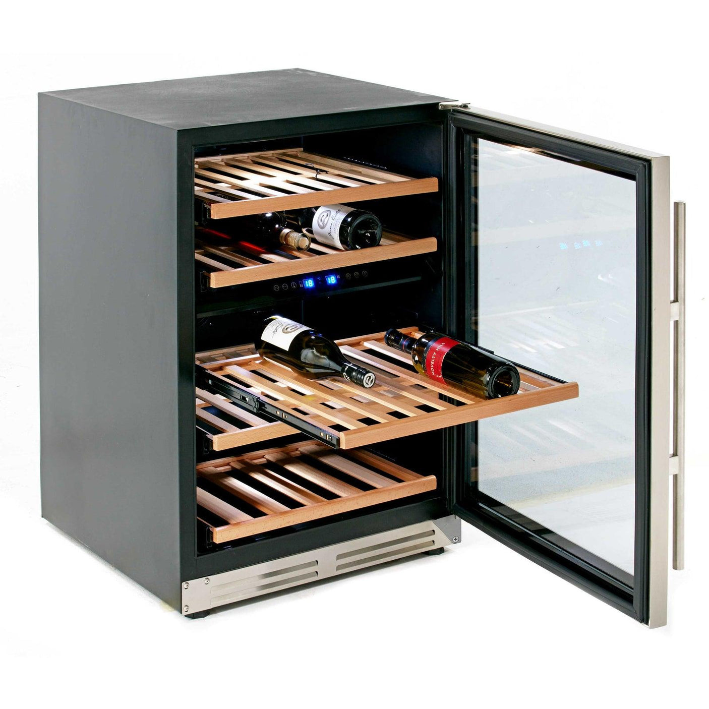 43 Bottle DESIGNER Series Dual-Zone Wine Cooler - Stainless Steel with Black Cabinet / 43 Bottles