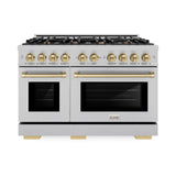 ZLINE Autograph Edition 48 in. 6.7 cu. ft. Select Double Oven Dual Fuel Range with 8 Burner Gas Cooktop in DuraSnow' Stainless Steel and Champagne Bronze Accents (HDRSZ-48-CB)