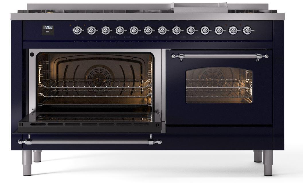 Nostalgie II 60 Inch Dual Fuel Liquid Propane Freestanding Range in Blue with Chrome Trim