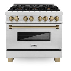 ZLINE Autograph Edition 36 in. 4.6 cu. ft. Dual Fuel Range with Gas Stove and Electric Oven in DuraSnow Stainless Steel with Accents (RASZ-SN-36) [Color: Champagne Bronze]