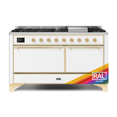 ILVE Majestic II 60 UM15FDQNS3RAG Freestanding Dual Fuel Range with 9 Sealed Burners Yes Double Oven with Solid Door in RAL Color with Brass knobs