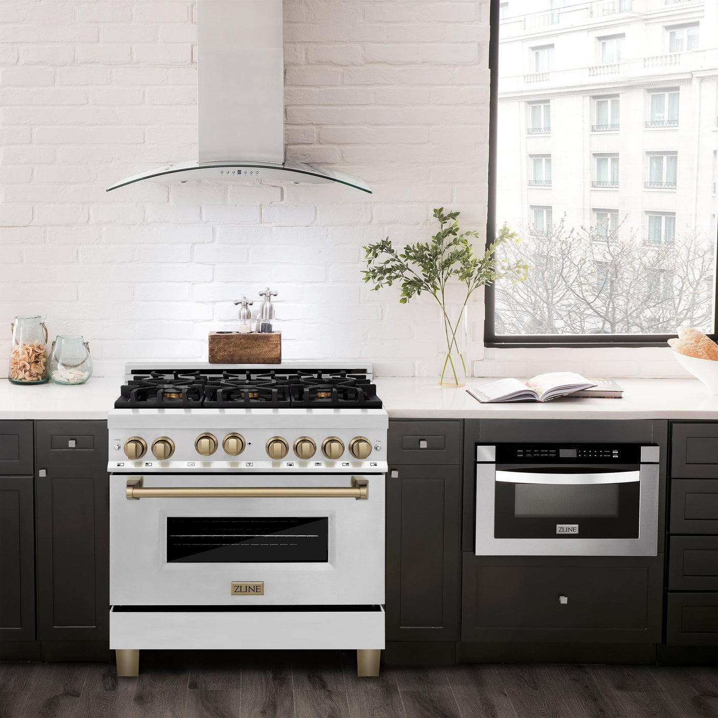 ZLINE Autograph Edition 36" 4.6 cu. ft. Range with Gas Stove and Gas Oven in Stainless Steel with Accents (RGZ-36) [Color: Champagne Bronze]