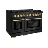 ZLINE Autograph Edition 48 in. 6.7 cu. ft. Paramount Double Oven Dual Fuel Range with 8 Burner Gas Cooktop in Black Stainless Steel and Champagne Bronze Accents (SDRBZ-48-CB)