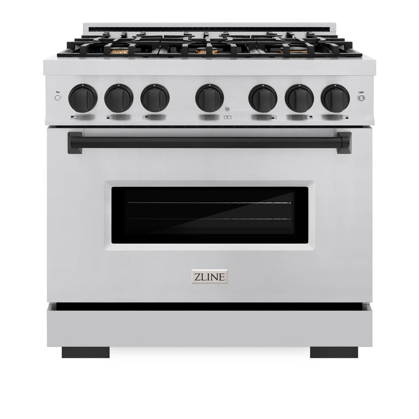 ZLINE Autograph Edition 36 in. 5.2 cu. ft. Classic Gas Range with 6 Burner Cooktop and Convection Gas Oven in Stainless Steel and Matte Black Accents (CGRZ-36-MB)