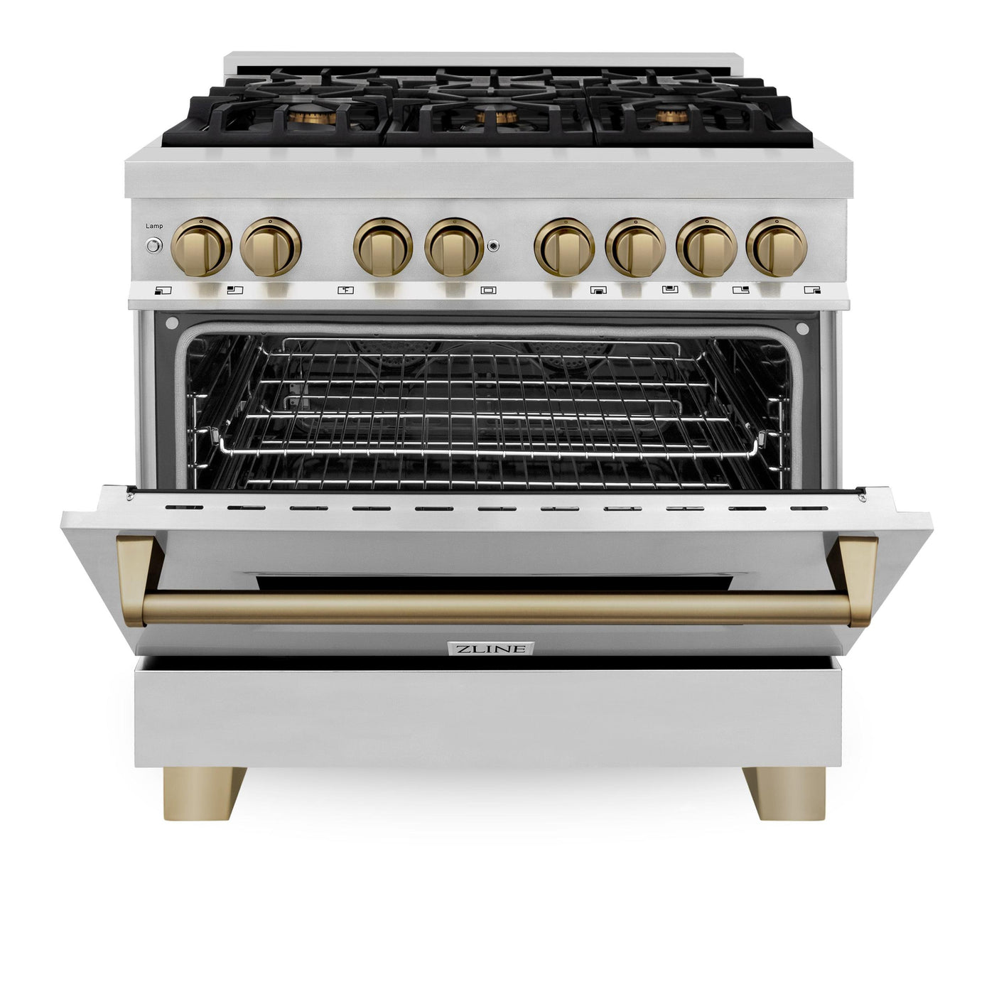 ZLINE Autograph Edition 36" 4.6 cu. ft. Dual Fuel Range with Gas Stove and Electric Oven in Stainless Steel with Accents (RAZ-36) [Color: Champagne Bronze]