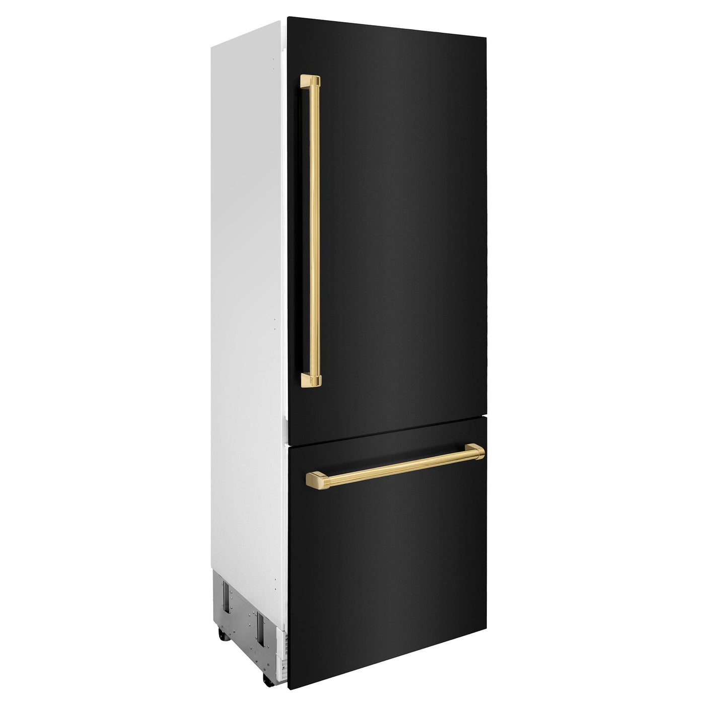 ZLINE 30" Autograph Edition 16.1 cu. ft. Built-in 2-Door Bottom Freezer Refrigerator with Internal Water and Ice Dispenser in Black Stainless Steel with Polished Gold Accents (RBIVZ-BS-30-G)