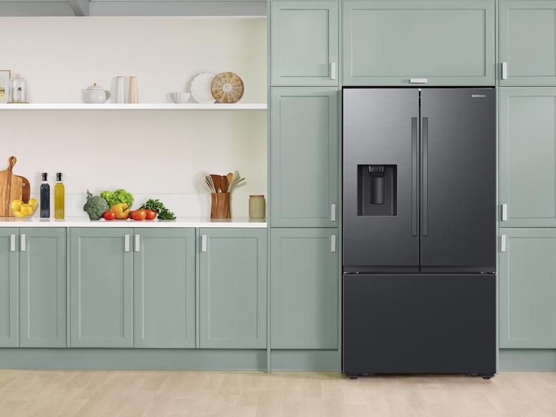 31 cu. ft. Mega Capacity 3-Door French Door Refrigerator with Four Types of Ice in Matte Black Steel