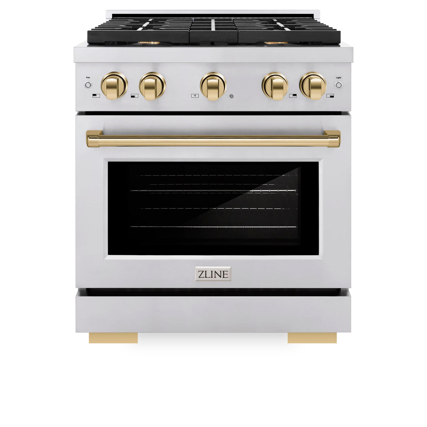 ZLINE Autograph Edition 30 in. 4.2 cu. ft. Paramount Dual Fuel Range with 4 Burner Gas Cooktop and Electric Convection Oven in Stainless Steel with Polished Gold Accents (SDRZ-30-G)