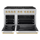 ZLINE Autograph Edition 48 in. 6.7 cu. ft. 8 Burner Double Oven Gas Range in DuraSnow' Stainless Steel with White Matte Doors and Polished Gold Accents (SGRSZ-WM-48-G)