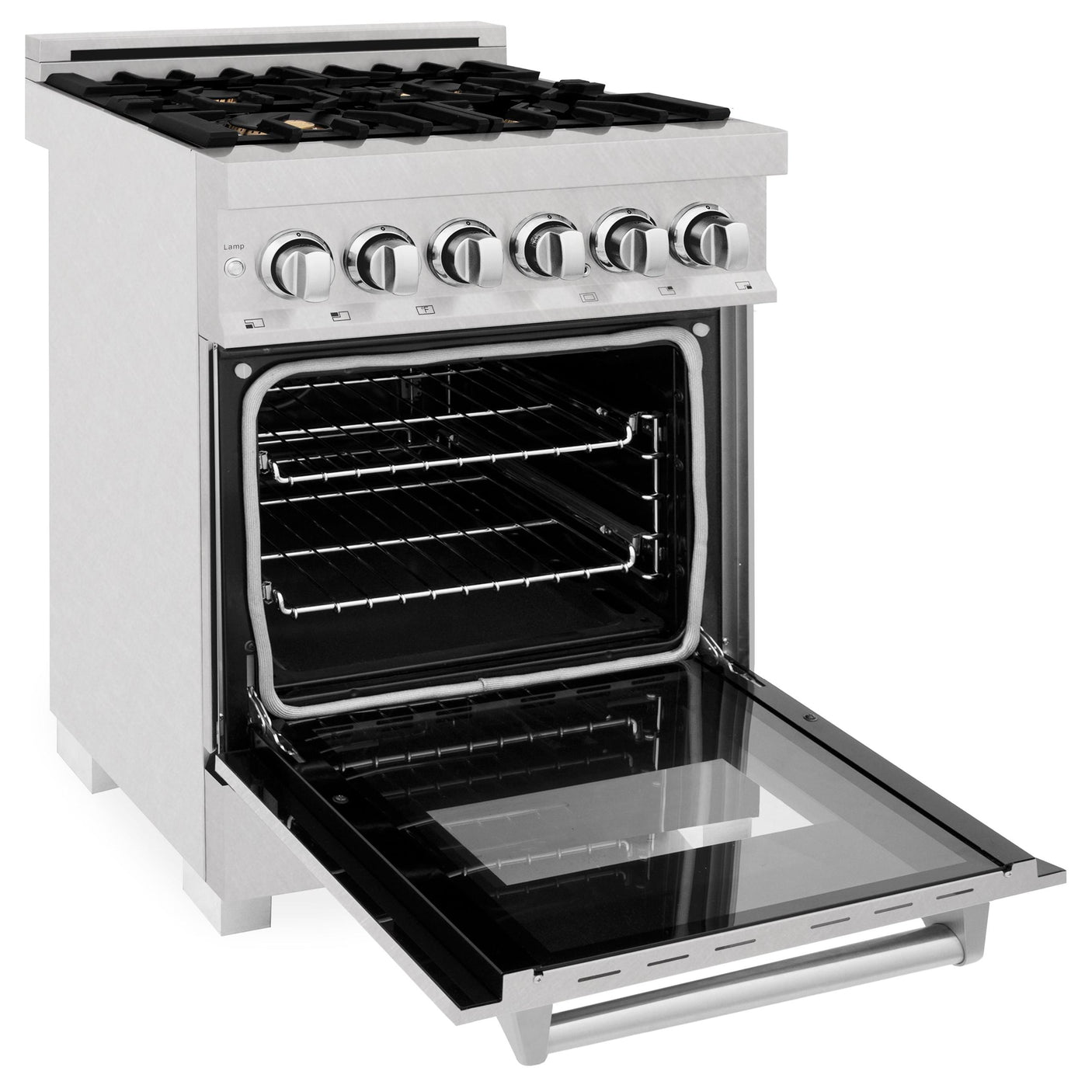 ZLINE 24 in. Professional Dual Fuel Range in DuraSnow Stainless Steel with Color Door Options (RAS-SN-24) [Color: DuraSnow With Brass Burners]