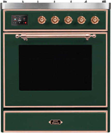 Majestic II 30 Inch Dual Fuel Liquid Propane Freestanding Range in Emerald Green with Copper Trim