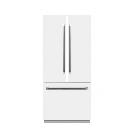 ZLINE 36 in. 19.6 cu. ft. French Door Built-In Bottom Freezer Refrigerator with Water Dispenser and Ice Maker in White Matte with Graphite Gray Interior (GRBIV-WM-36)