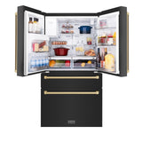 ZLINE 36" Autograph Edition 21.6 cu. ft Freestanding French Door Refrigerator with Water and Ice Dispenser in Fingerprint Resistant Black Stainless Steel with Accents (RFMZ-W-36-BS) [Color: Champagne Bronze Accents]