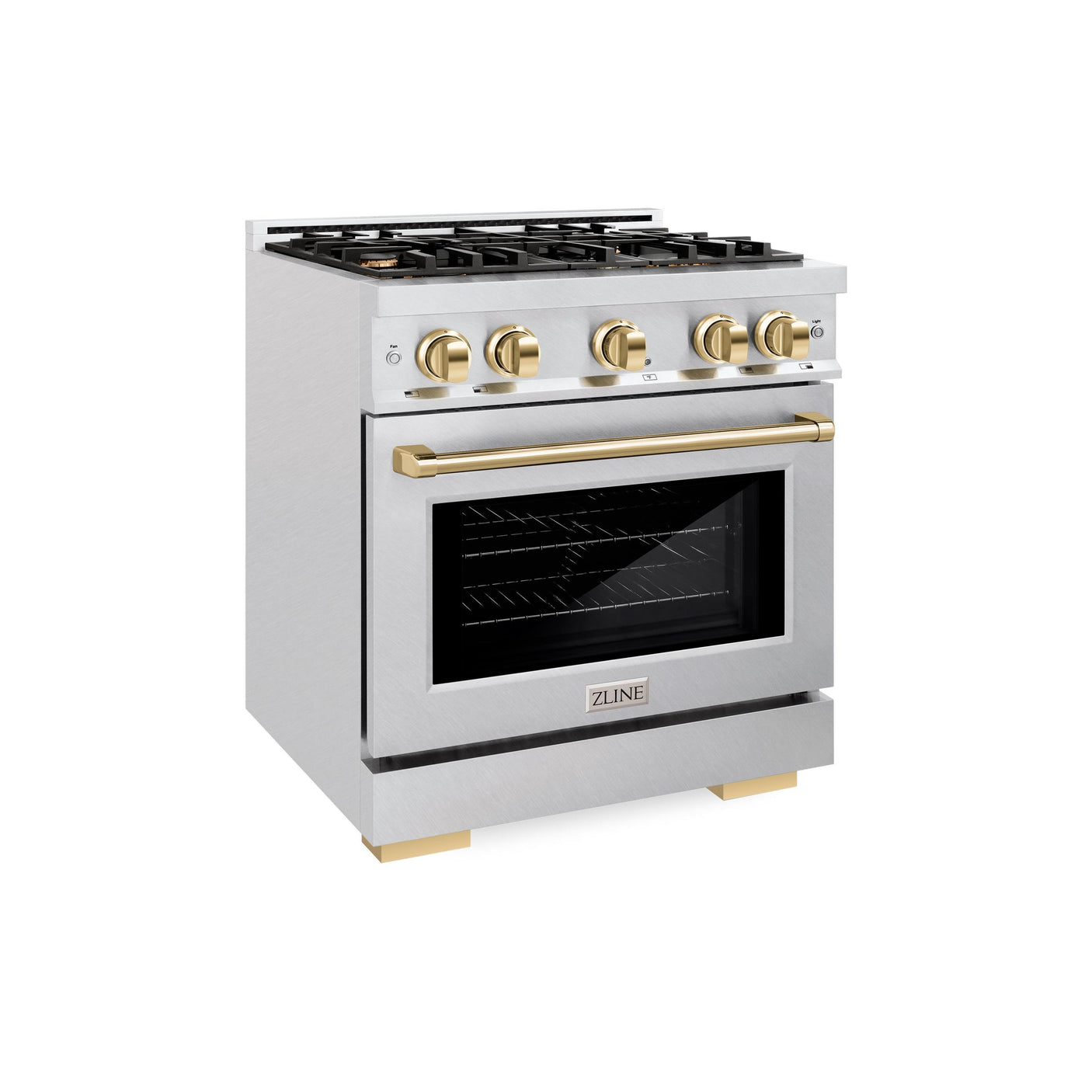 ZLINE Autograph Edition 30 in. 4.2 cu. ft. Select Dual Fuel Range with 4 Burner Gas Cooktop and Electric Convection Oven in DuraSnow' Stainless Steel with Polished Gold Accents (HDRSZ-30-G)