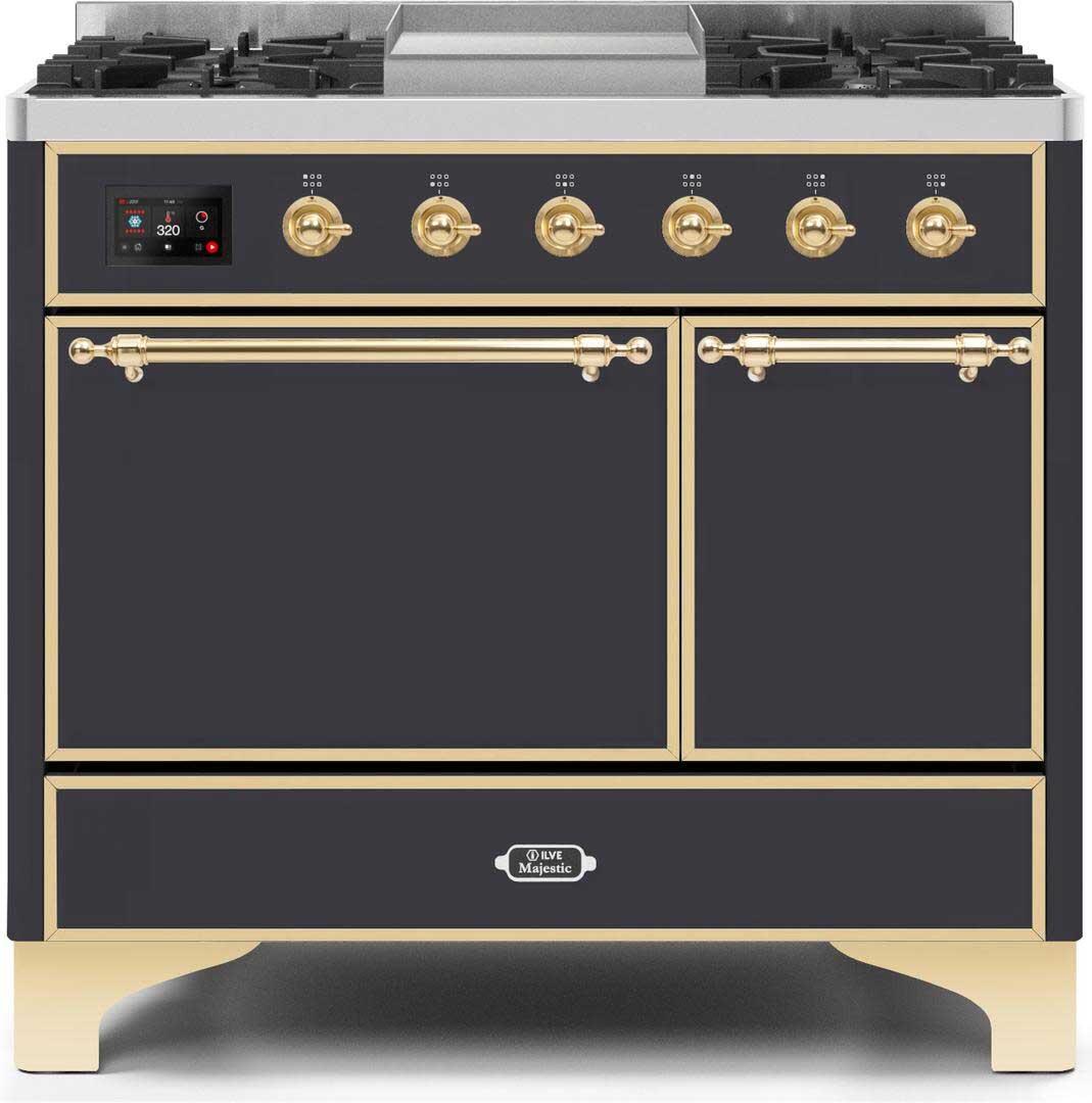 Majestic II 40 Inch Dual Fuel Natural Gas Freestanding Range in Matte Graphite with Brass Trim