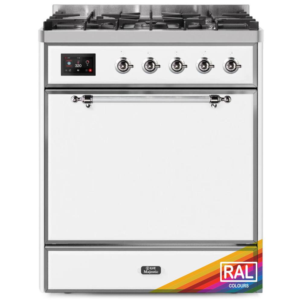 ILVE Majestic II 30 UM30DQNE3RAC Freestanding Dual Fuel Range with 5 Sealed Burners Single Oven with Solid Door in RAL Color with Chrome knobs