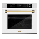 ZLINE 30 in. Autograph Edition Professional True Convection Single Wall Oven with Air Fry and Self Clean in DuraSnow' Stainless Steel with White Matte Door and Polished Gold Handle (WASSZ-WM-30-G)