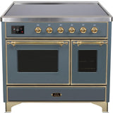 Majestic II 40 Inch Electric Freestanding Range in Blue Grey with Brass Trim