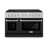 ZLINE 48 in. 6.7 cu. ft. Paramount Double Oven Dual Fuel Range with 8 Burner Gas Cooktop in DuraSnow' Stainless Steel with Black Matte Doors (SDRS-BLM-48)