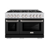 ZLINE 48 in. 6.7 cu. ft. Select Double Oven Dual Fuel Range with 8 Burner Gas Cooktop in Stainless Steel with Black Matte Doors (HDR-BLM-48)