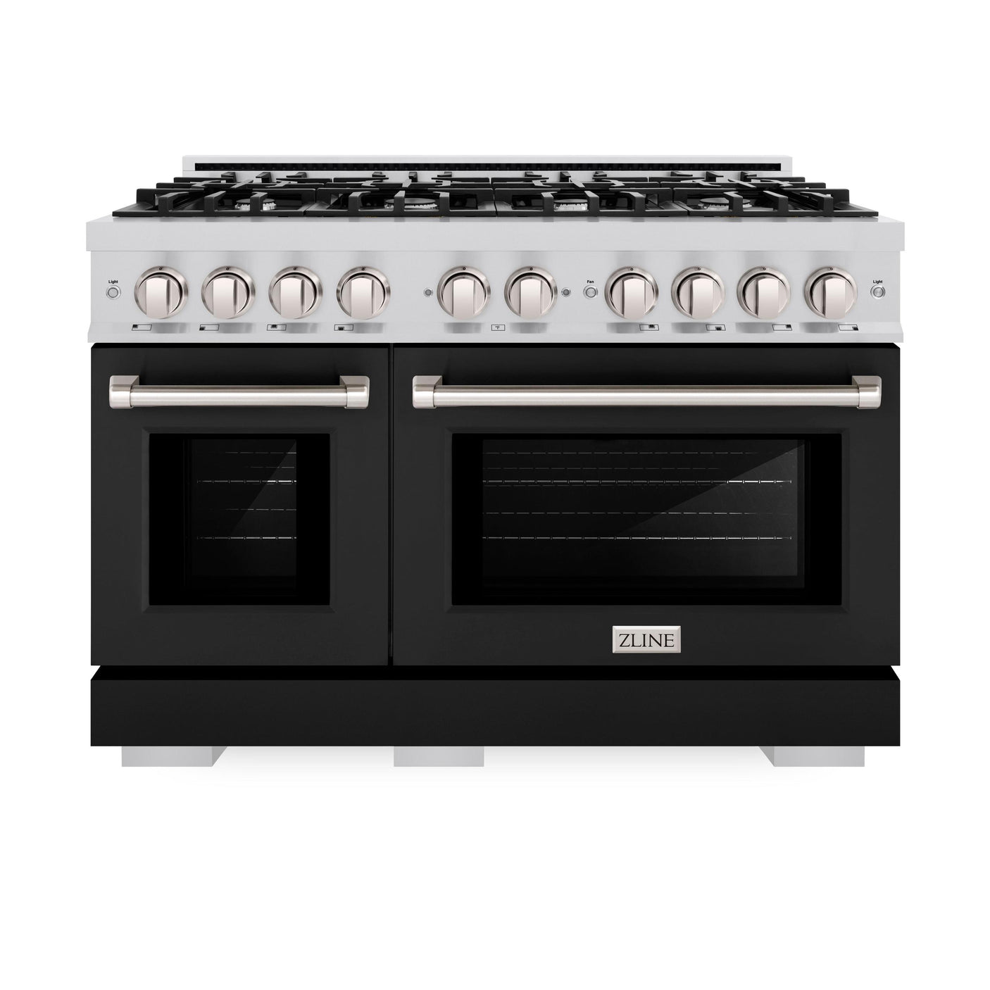 ZLINE 48 in. 6.7 cu. ft. Select Double Oven Dual Fuel Range with 8 Burner Gas Cooktop in Stainless Steel with Black Matte Doors (HDR-BLM-48)