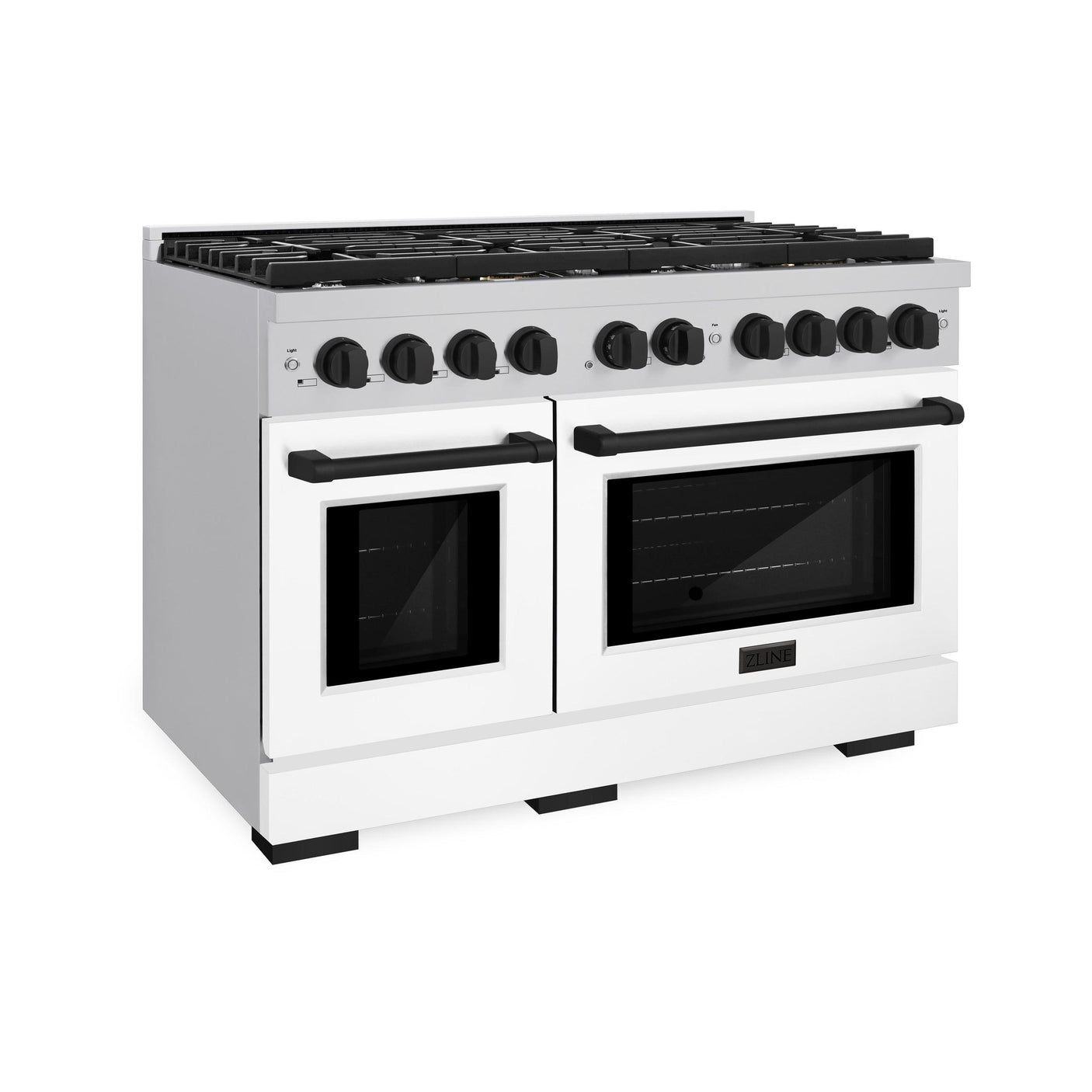 ZLINE Autograph Edition 48 in. 6.7 cu. ft. 8 Burner Double Oven Gas Range in Stainless Steel with White Matte Doors and Matte Black Accents (SGRZ-WM-48-MB)