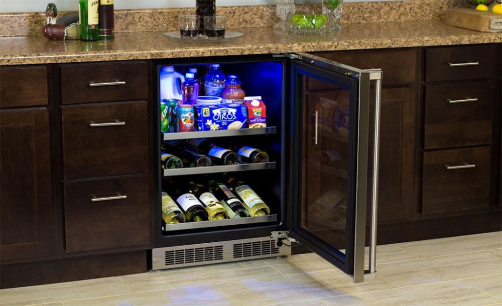 24" Beverage Center with Display Wine Rack - Panel Overlay Frame Ready, Glass Door with Lock - Integrated Left Hinge