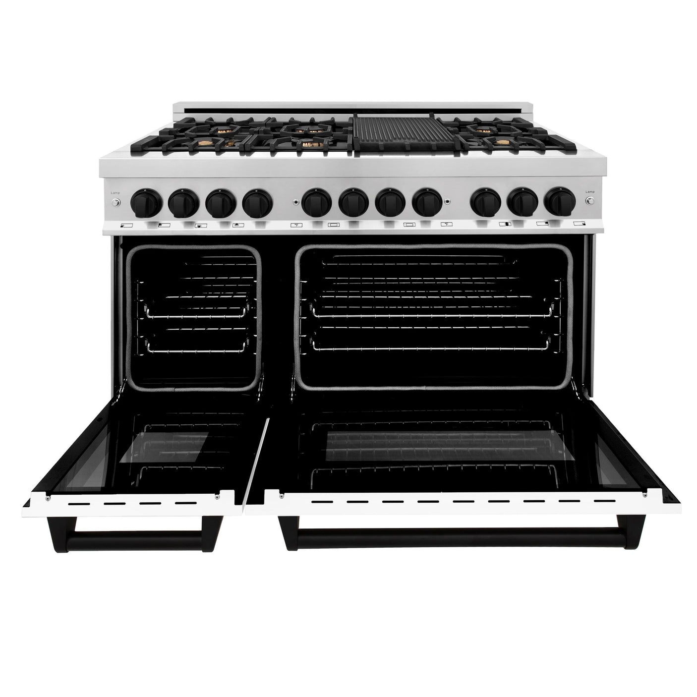 ZLINE Autograph Edition 48" 6.0 cu. ft. Dual Fuel Range with Gas Stove and Electric Oven in Stainless Steel with White Matte Door with Accents (RAZ-WM-48) [Color: Matte Black]