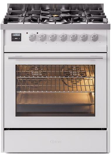 Professional Plus II 30 Inch Dual Fuel Natural Gas Freestanding Range in White with Trim