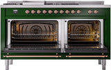 Nostalgie II 60 Inch Dual Fuel Natural Gas Freestanding Range in Emerald Green with Copper Trim