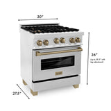 ZLINE 30" 4.0 cu. ft. Range with Gas Stove and Gas Oven in DuraSnow® Stainless Steel with Accents (RGSZ-SN-30) [Accent: Champagne Bronze]