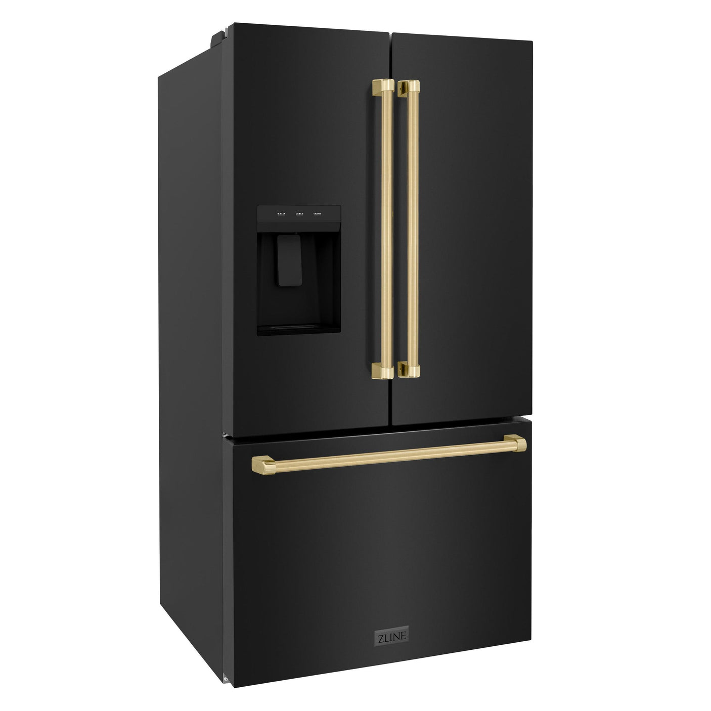 ZLINE Autograph Edition 36 in. 28.9 cu. ft. Standard-Depth French Door External Water Dispenser Refrigerator with Dual Ice Maker in Black Stainless Steel and Traditional Handles