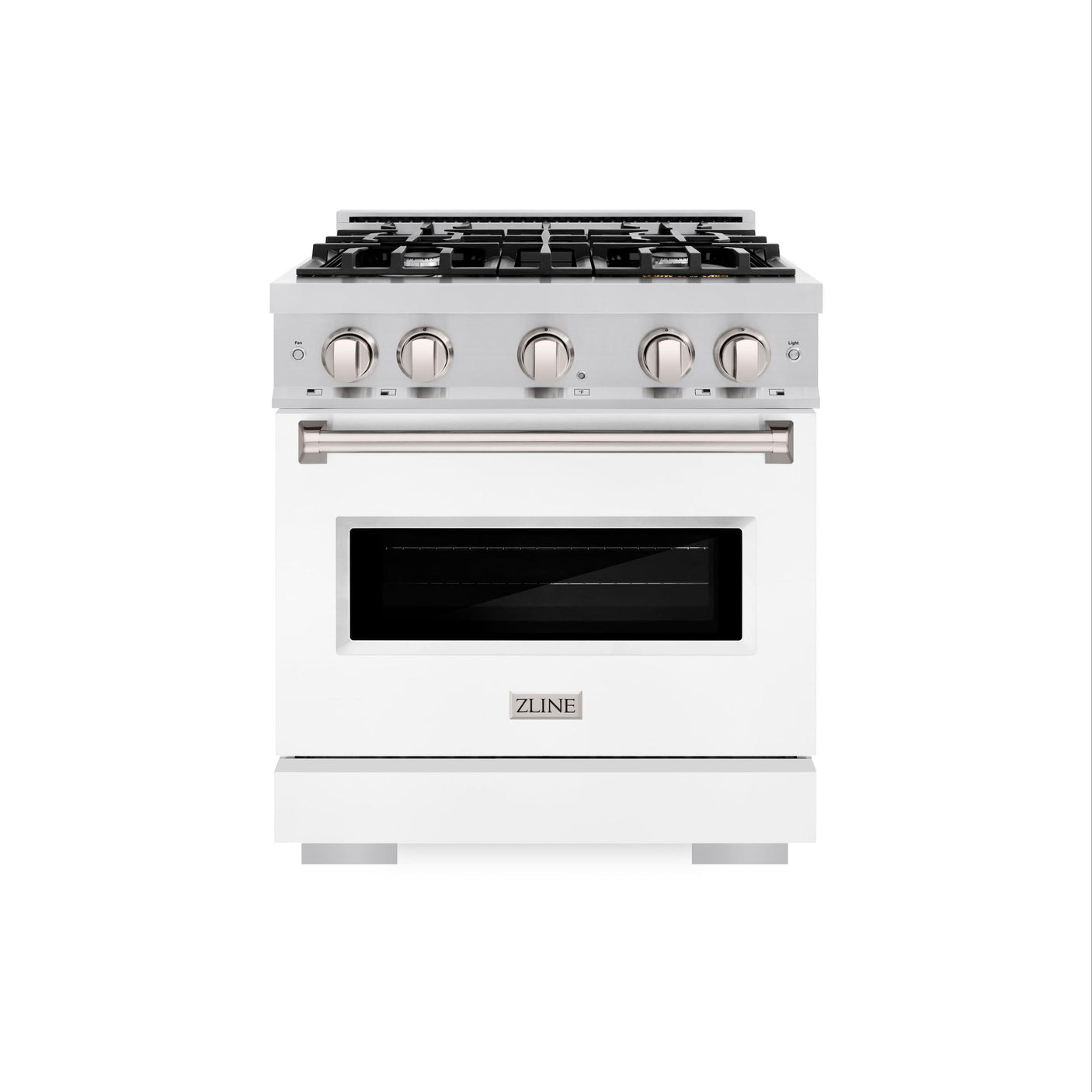 ZLINE 30 in. 4.2 cu. ft. Classic Dual Fuel Range with 4 Burner Gas Cooktop and Electric Convection Oven in Stainless Steel with White Matte Door (CDR-WM-30)