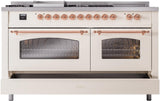 Nostalgie II 60 Inch Dual Fuel Natural Gas Freestanding Range in Antique White with Copper Trim