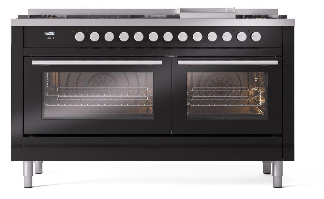 Professional Plus II 60 Inch Dual Fuel Natural Gas Freestanding Range in Glossy Black with Trim