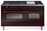 Nostalgie II 60 Inch Dual Fuel Liquid Propane Freestanding Range in Burgundy with Bronze Trim