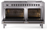 Nostalgie II 60 Inch Dual Fuel Natural Gas Freestanding Range in Stainless Steel with Bronze Trim