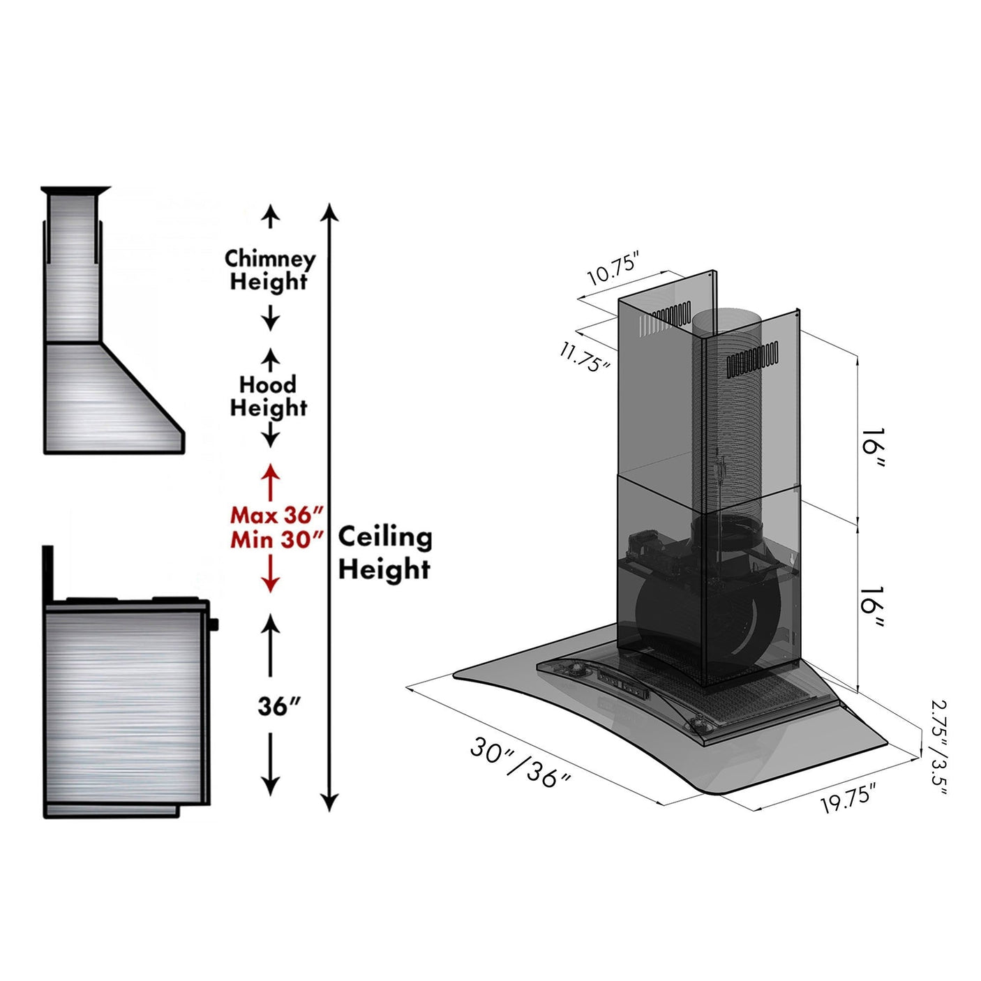 ZLINE Convertible Vent Wall Mount Range Hood in Stainless Steel & Glass (KZ)