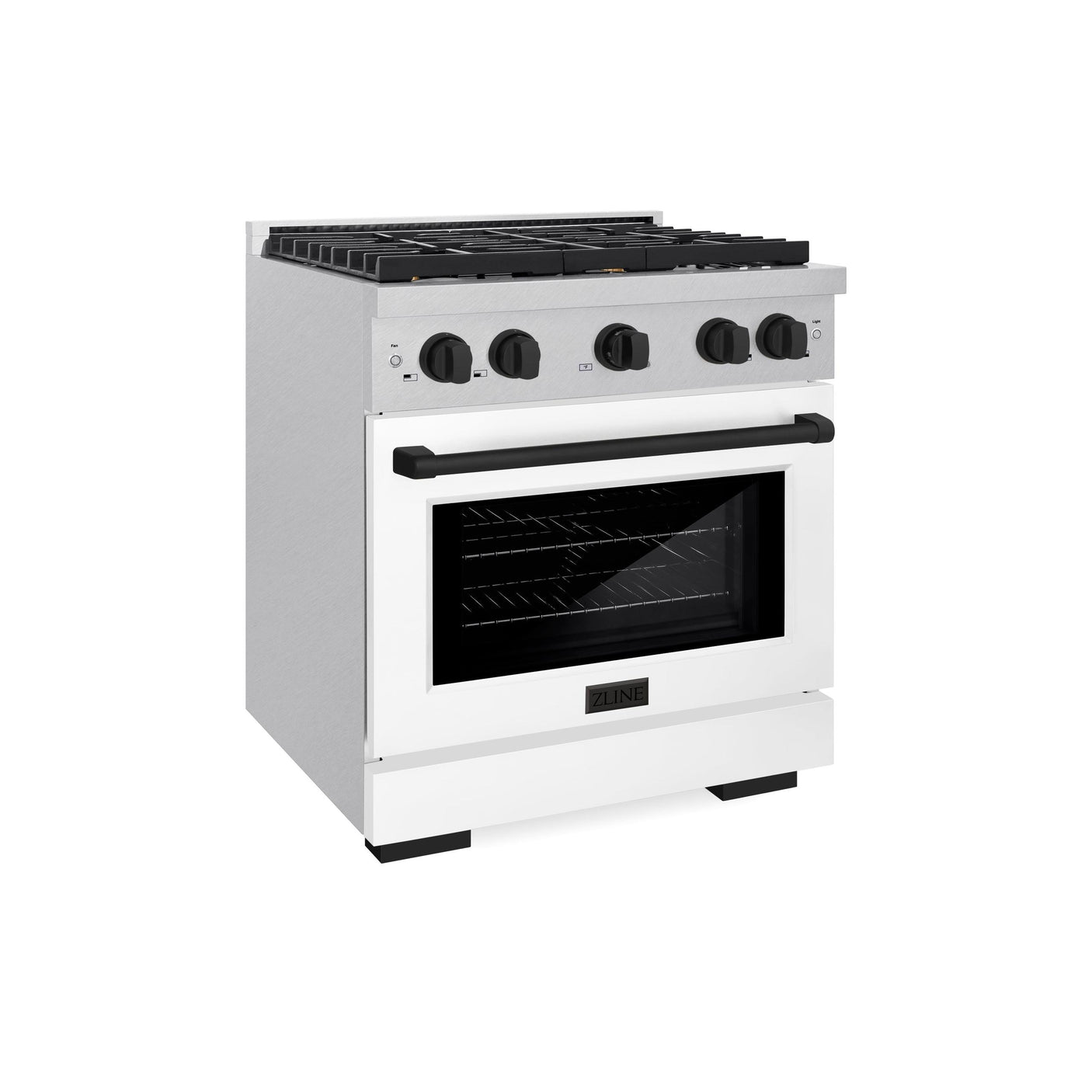 ZLINE Autograph Edition 30 in. 4.2 cu. ft. Paramount Dual Fuel Range with 4 Burner Gas Cooktop and Electric Convection Oven in DuraSnow' Stainless Steel with White Matte Door and Matte Black Accents (SDRSZ-WM-30-MB)