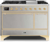 Majestic II 48 Inch Dual Fuel Natural Gas Freestanding Range in Stainless Steel with Brass Trim