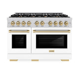 ZLINE Autograph Edition 48 in. 6.7 cu. ft. Select Double Oven Dual Fuel Range with 8 Burner Gas Cooktop in DuraSnow' Stainless Steel with White Matte Doors and Champagne Bronze Accents (HDRSZ-WM-48-CB)