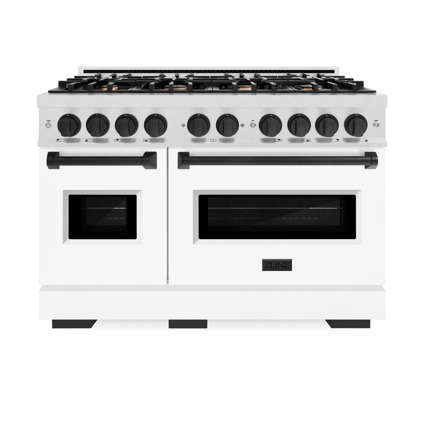 ZLINE Autograph Edition 48 in. 6.7 cu. ft. Classic Double Oven Gas Range with 8 Burner Cooktop in DuraSnow' Stainless Steel with White Matte Doors and Matte Black Accents (CGRSZ-WM-48-MB)