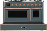 Majestic II 48 Inch Dual Fuel Liquid Propane Freestanding Range in Blue Grey with Copper Trim