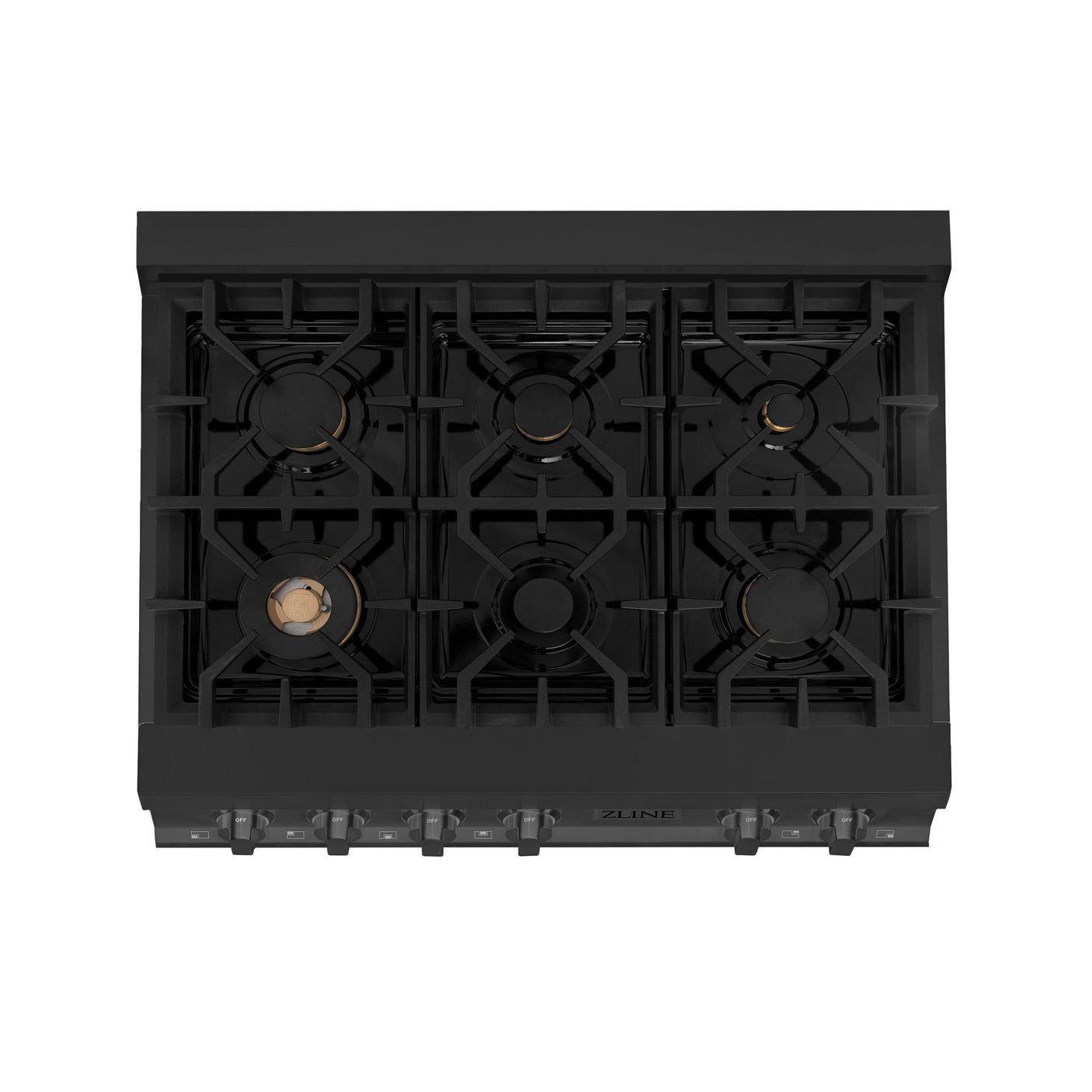 ZLINE 36 in. Porcelain Gas Stovetop in Black Stainless with 6 Gas Brass Burners (RTB-BR-36) [Color: Black Stainless Steel with Brass Burners]