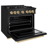 ZLINE Autograph Edition 36 in. 5.2 cu. ft. Classic Gas Range with 6 Burner Cooktop and Convection Gas Oven in Black Stainless Steel and Polished Gold Accents (CGRBZ-36-G)