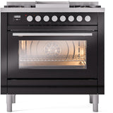 Professional Plus II 36 Inch Dual Fuel Natural Gas Freestanding Range in Glossy Black with Trim