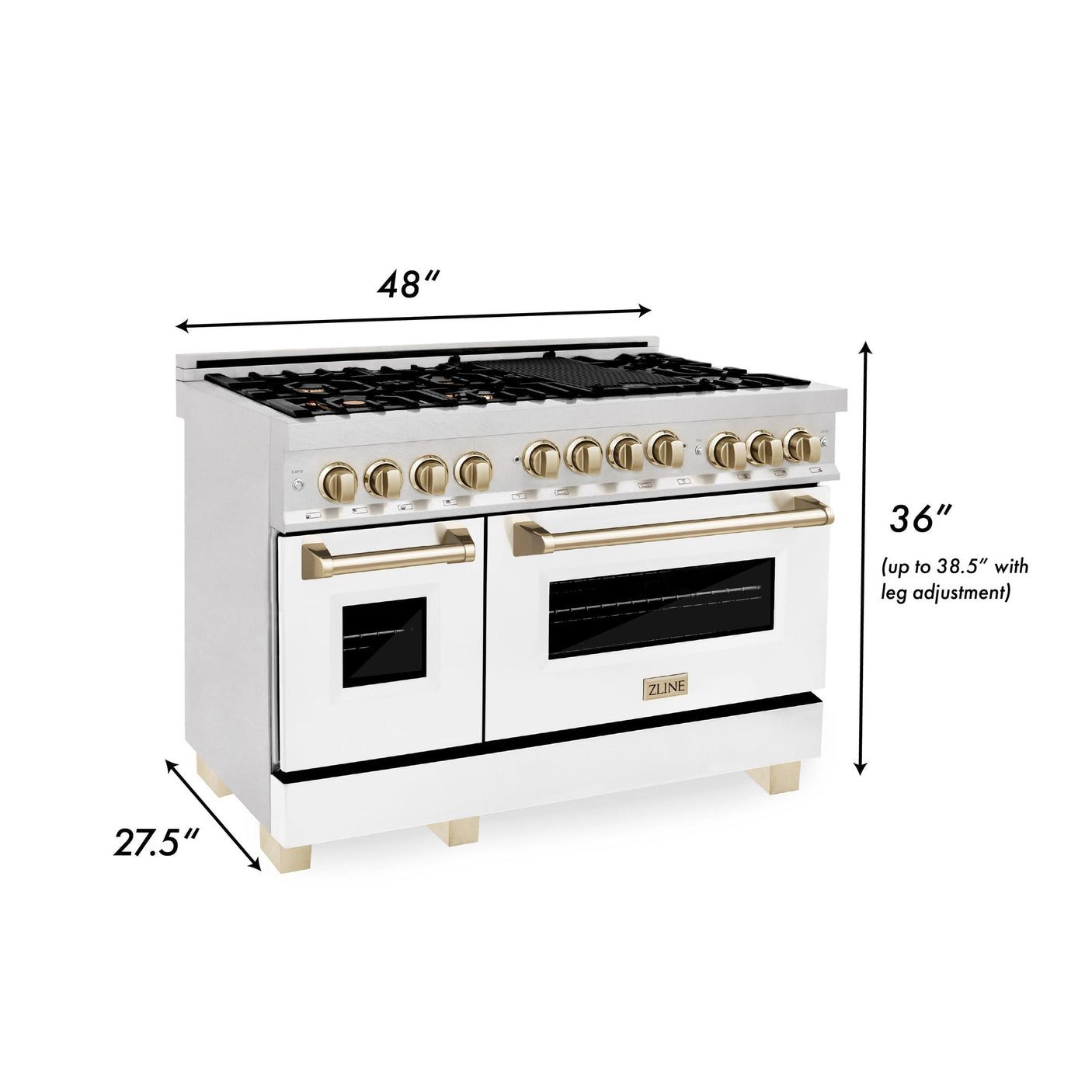 ZLINE Autograph Edition 48" 6.0 cu. ft. Range with Gas Stove and Gas Oven in DuraSnow Stainless Steel with White Matte Door (RGSZ-WM-48) [Color: Champagne Bronze]