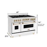 ZLINE Autograph Edition 48" 6.0 cu. ft. Range with Gas Stove and Gas Oven in DuraSnow Stainless Steel with White Matte Door (RGSZ-WM-48) [Color: Champagne Bronze]