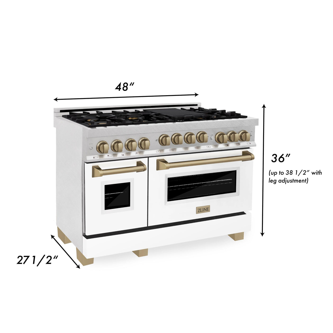 ZLINE Autograph Edition 48" 6.0 cu. ft. Range with Gas Stove and Gas Oven in DuraSnow Stainless Steel with White Matte Door (RGSZ-WM-48) [Color: Champagne Bronze]