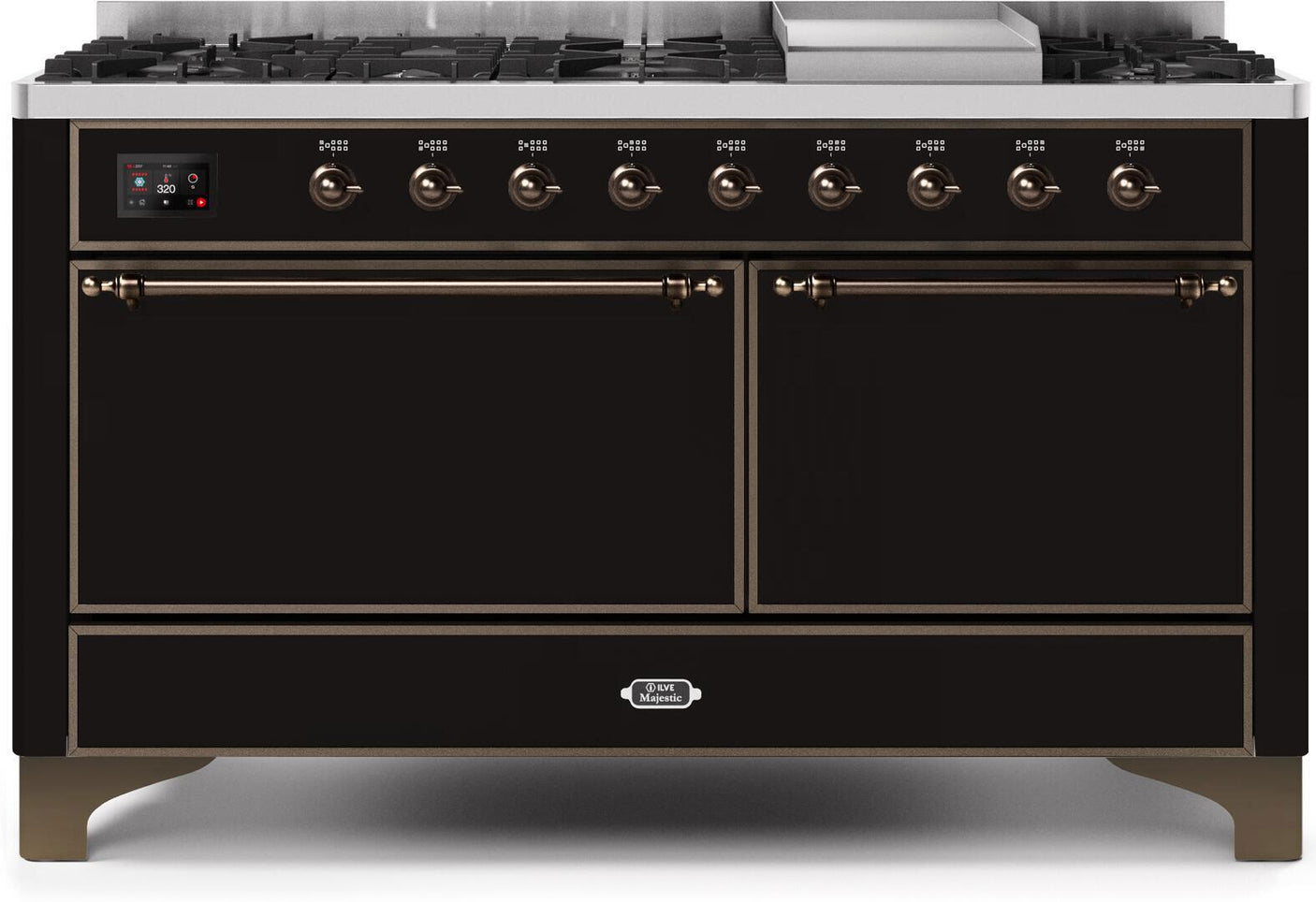 Majestic II 60 Inch Dual Fuel Liquid Propane Freestanding Range in Glossy Black with Bronze Trim